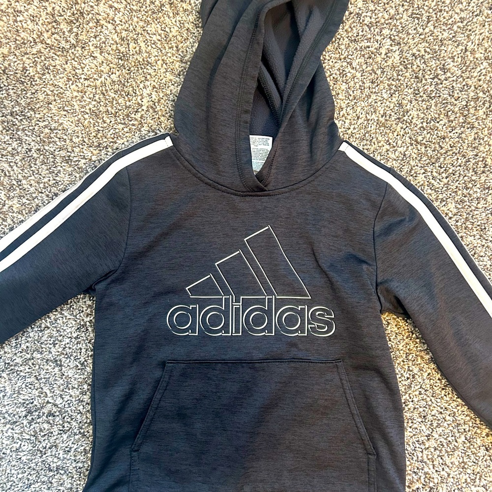 Boys Adidas Black & White Pullover Hoodie, Size 6